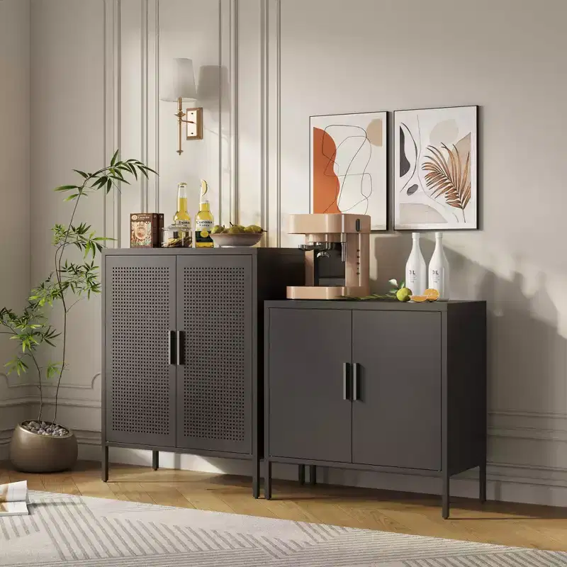 VIYET 31.5 Metal Storage Cabinet - 2 Doors & 2 Adjustable Shelves, Steel File Cabinet (No Lock), Black