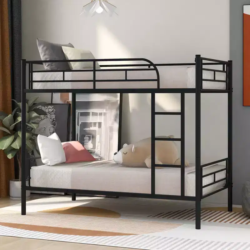 Twin Over Twin Metal Bunk Bed, Sturdy Steel Frame, Black Finish, Converts to Two Twin Beds, No Box Spring Needed
