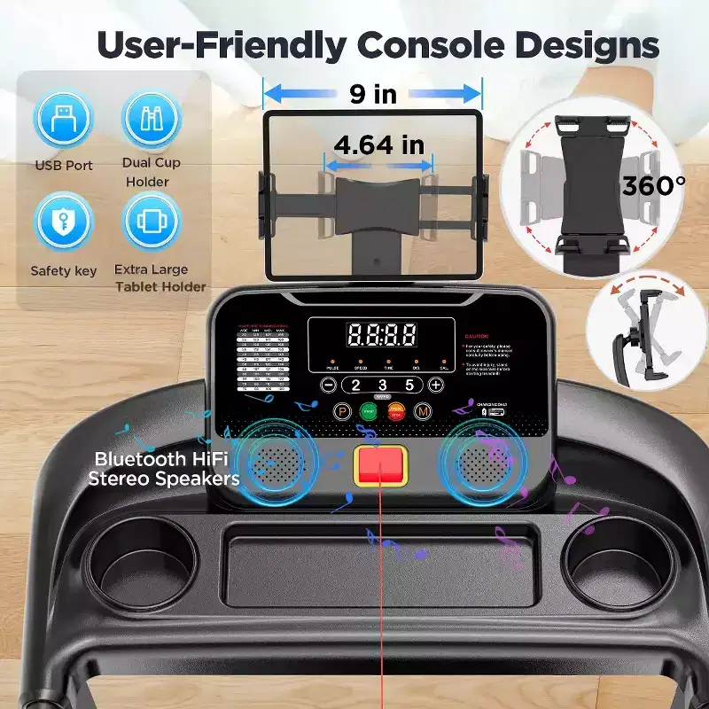 Folding Treadmill for Home with 3.0HP Motor, 300LB Capacity, 3-Level Incline, 7.5MPH Speed, 64 Programs, APP Control, Bluetooth, Free Knee Strap
