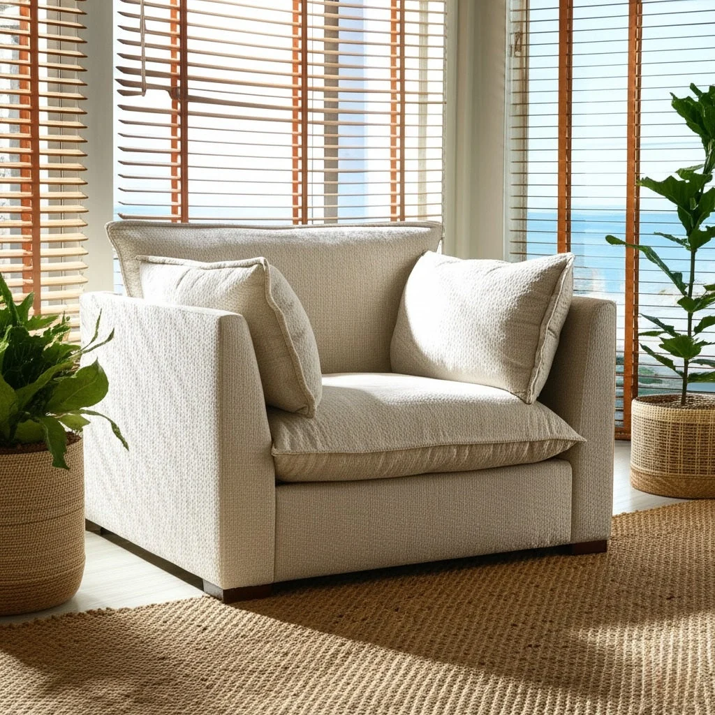 Arm Chair Classic Upholstered Deep Seat with Kidney Pillows