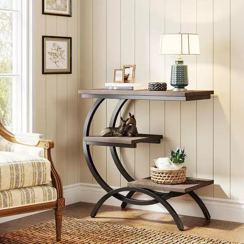 Tribesigns Industrial 3-Tier C-Shaped Accent Table
