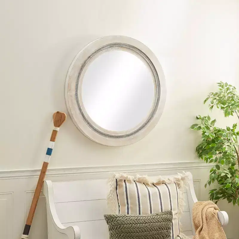 Wood Handmade Wall Mirror Distressing White; May: Farmhouse Style, MDF Frame, No Assembly Required