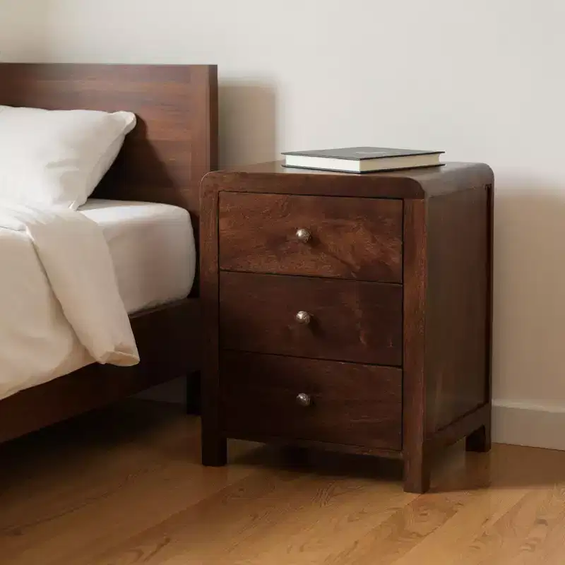 HomeRoots 24 Walnut Solid Wood Three Drawer Nightstand