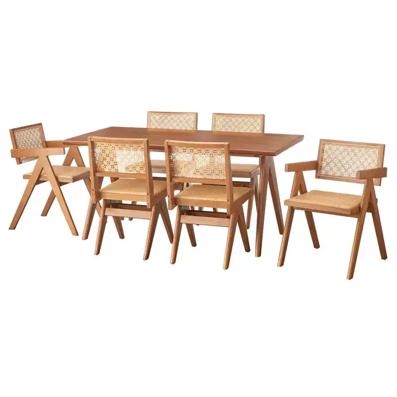 Buylateral 7pc Valentina Modern Dining Set 1 table 4 chairs 2 arm chairs Light Walnut
