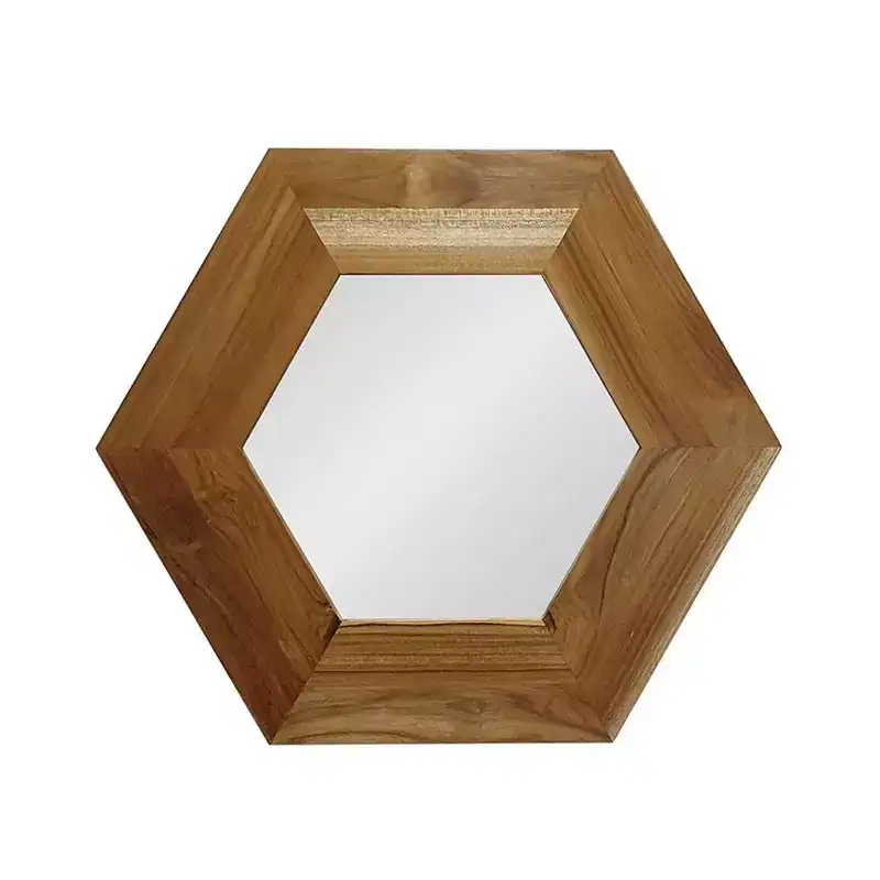 HomeRoots 19 Natural Hexagon Solid Wood Framed Accent Mirror