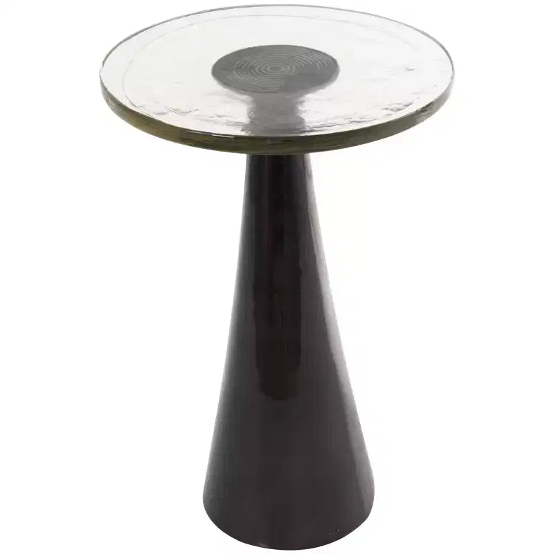 Olivia & May 22" Aluminum Geometric Cone Accent Table with Textured Glass Tabletop