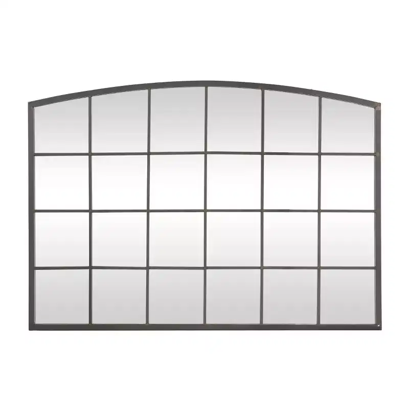 Metal Window Pane Inspired Wall Mirror with Arched Top