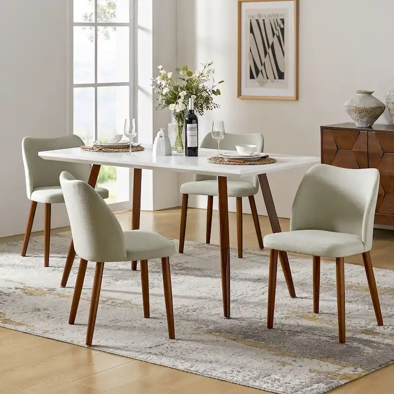 Solid Wood Dining Chair Set of 4 with Curved Backrest