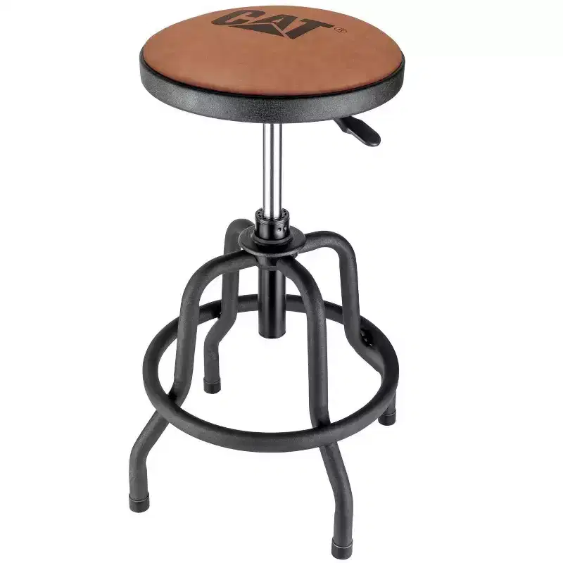 Cat Rustic Designer Shop Stool, Faux-Leather Seat Cushion