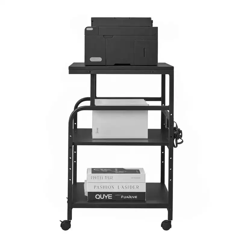 VECELO Printer Stand, 3-Tier Rolling Cart with 5-Level Adjustable Shelves & Lockable Wheels, Black