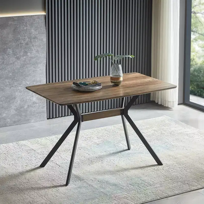 Modern Minimalist Wood Dining Table, Rectangular Kitchen Table for Dining Room, 4-6 Person Seating
