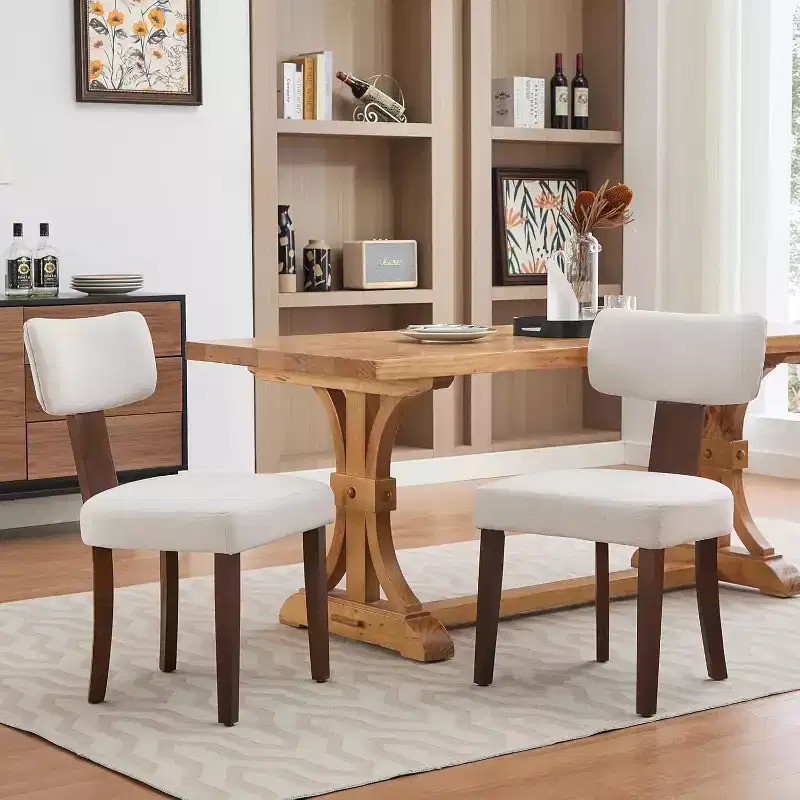 GustoWave Mid Century Modern Dining Chairs Set of 2, Upholstered Accent Curved Backrest Kitchen Chairs with Hardwood Frame