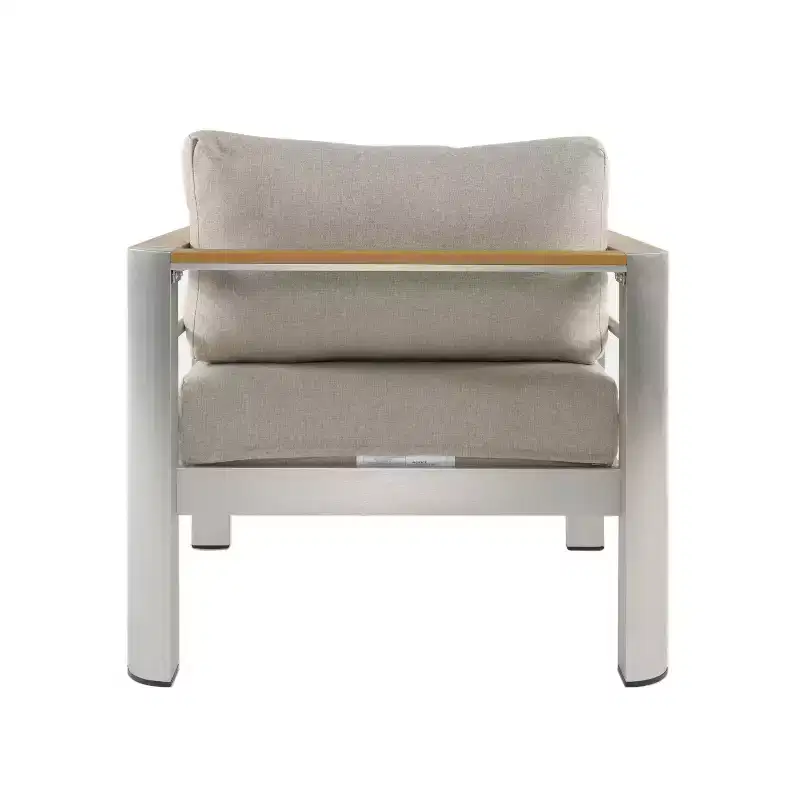 Christopher Knight Home Therone Patio Aluminum Club Chair with Cushions, Silver/Beige