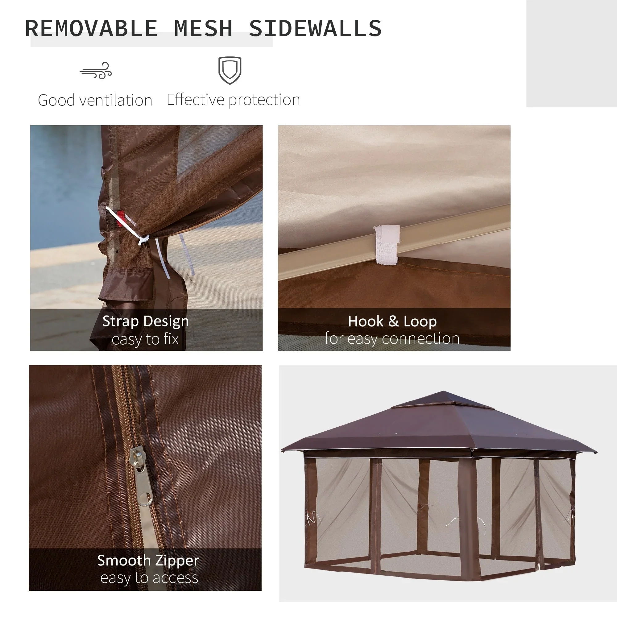 Outsunny 12 x 12 Pop Up Canopy Sun Shade Instant Tent Folding with Mesh Sidewall Netting, 3-Level Adjustable Height