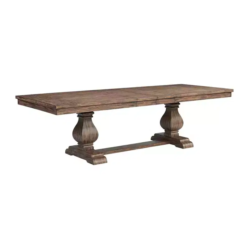 Picket House Furnishings Hayward Rectangle Standard Height Extendable Dining Table Walnut: Modern Double Pedestal, Seats 6