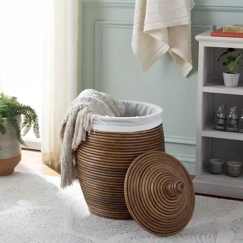 Mikkel Laundry Basket - HAC6503 - White/Honey Brown Wash - Safavieh