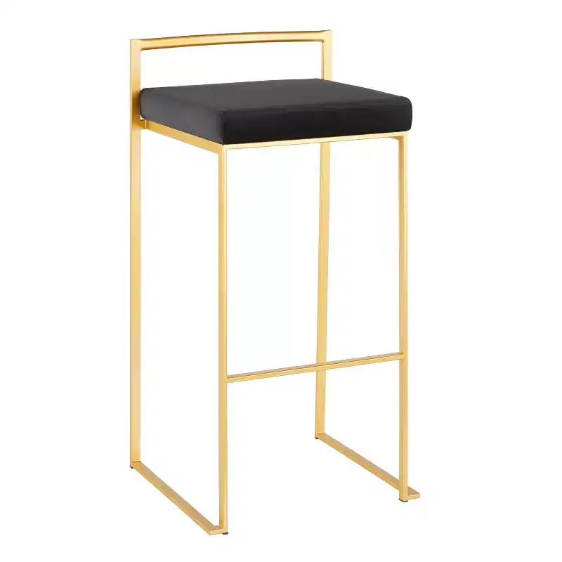 LumiSource Set of 3 Fuji Stacker Barstools Gold/Black Velvet