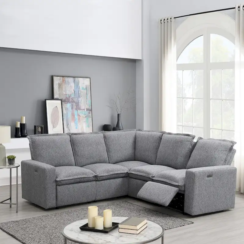 L-Shaped Power Recliner Sofa, 2-Seat Section, Linen Fabric