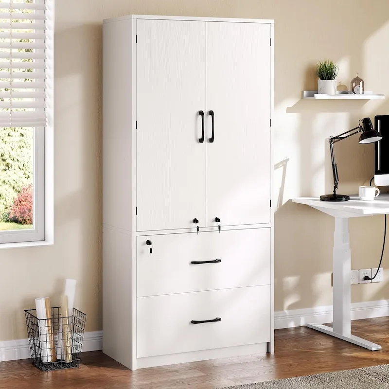 Moasis 68H Large Heavy Duty Wood File Cabinets 2-Drawer Storage Cabinet with Lock and Adjustable Shelves