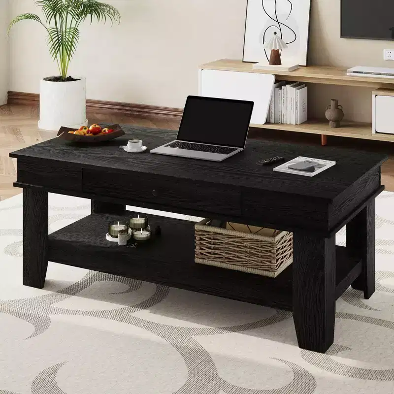 47.2 Rustic Farmhouse Coffee Table  300 Lb Capacity, with Drawer & Storage Shelf  Perfect for Living Room (1-Pack)