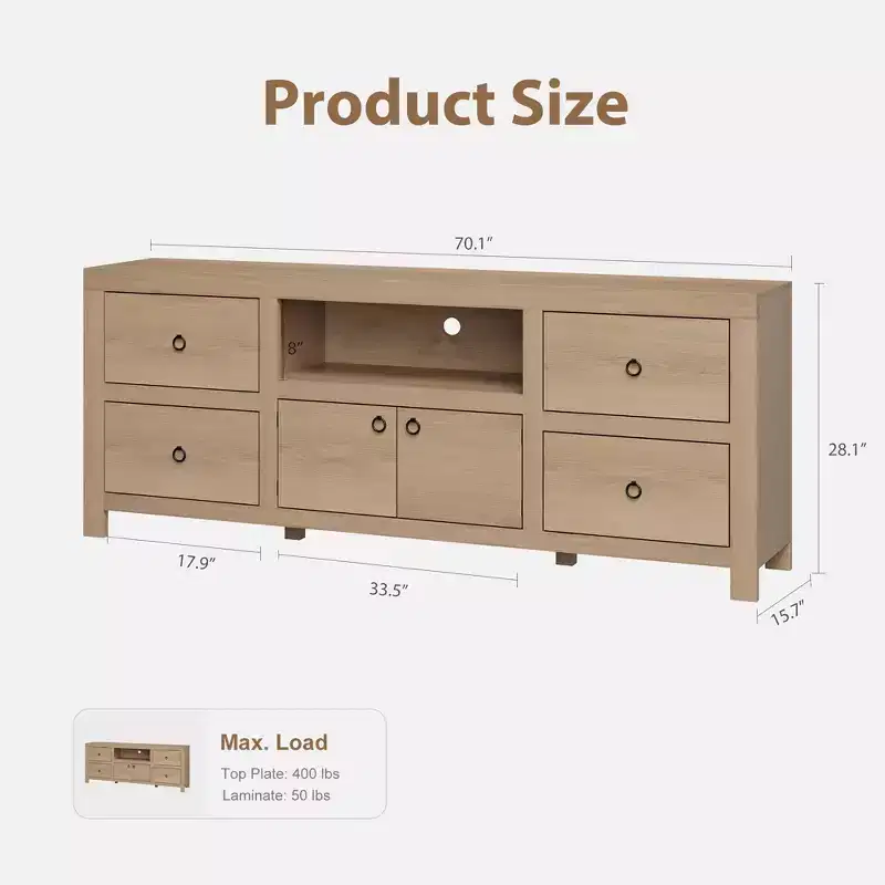 Farmhouse TV Stand for 80 Inch TVs, Long Entertainment Center with 6 Storage Drawer