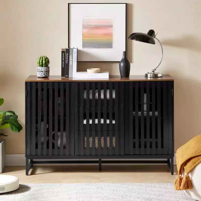 Modern Slatted Grille Striped Storage Cabinet