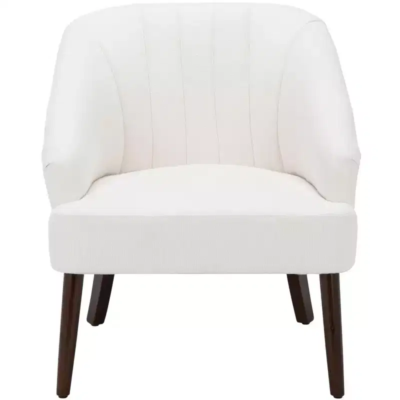 Polyester & Wood Accent Chair — White