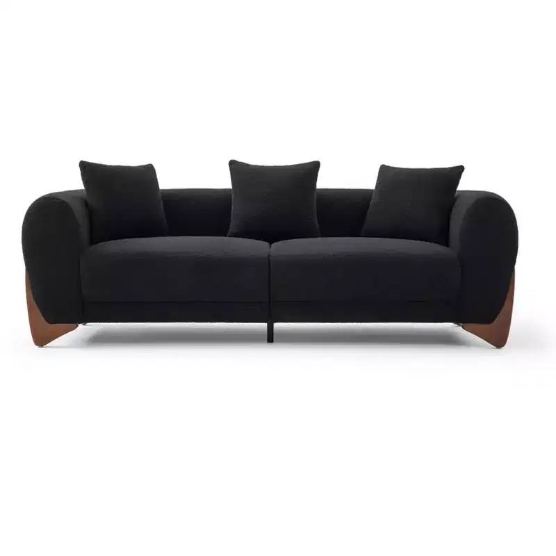 Mid Century Modern Sofa with Lamb Wool Fabric, Upholstered Living Room Sofa with Waist Cushion, Reading Sofa for Bedroom Sunroom