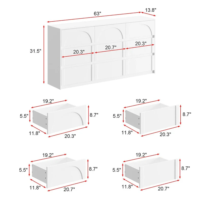 White 9-Drawer Dresser with Modern Design and Safety Features