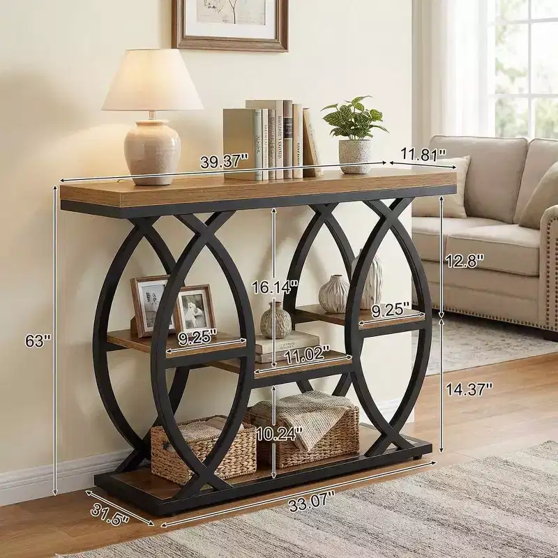 JVNOXK Industrial 4-Tier End Table with Geometric Metal Frame for Living Room