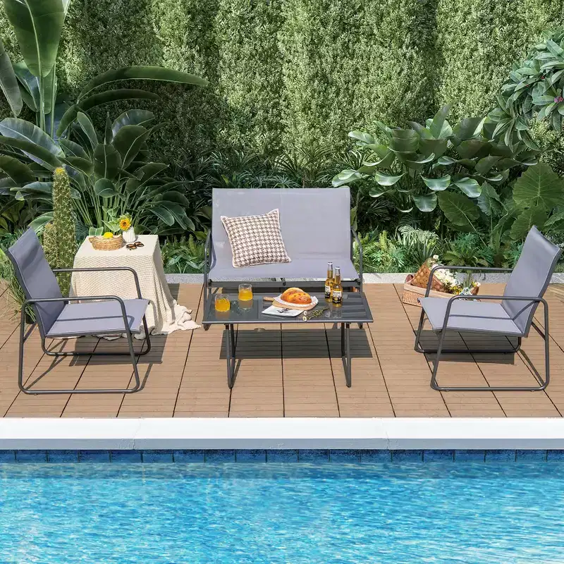 Costway 4-Piece Metal Patio Furniture Chat Set Outdoor Conversation Table Garden