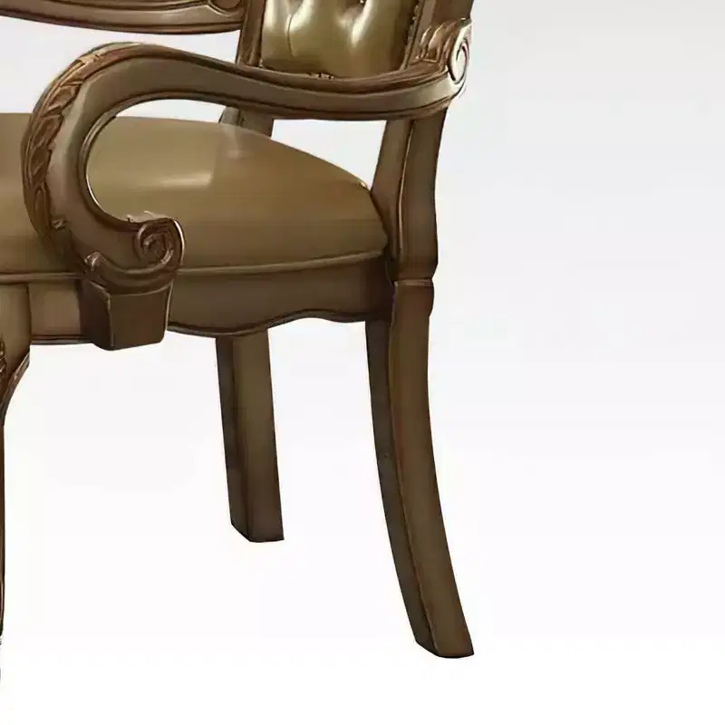 Set of 2 PU Upholstered Dining Armchairs – Bone White & Gold Patina, Button Tufted, Nailhead Trim