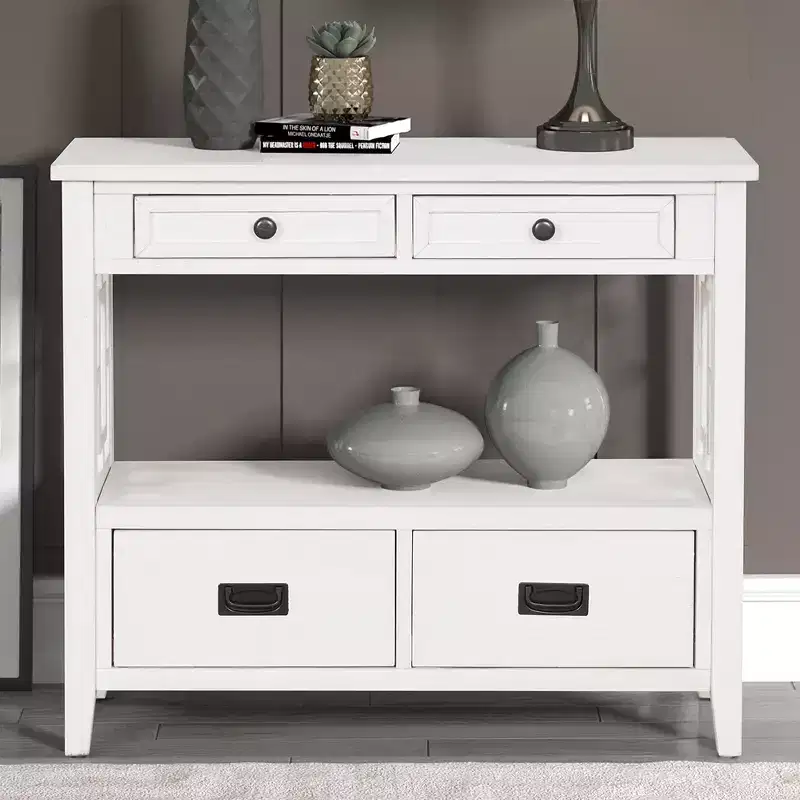 GDFStudio Overton Vintage Solid Wood Console Table with 4 Drawers and Open Shelf