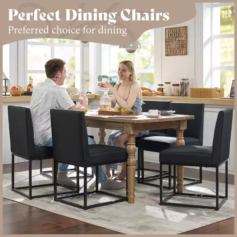 AMERLIFE Mid Century Linen Dining Chairs Set of 6, Modern Upholstered Dinner Chairs