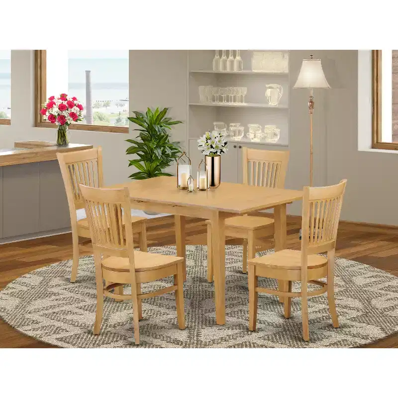 HomeStock 5 Piece Dining Room Furniture Set Includes a Round Kitchen Table with Dropleaf and 4 Dining Chairs, 42x42 Inch
