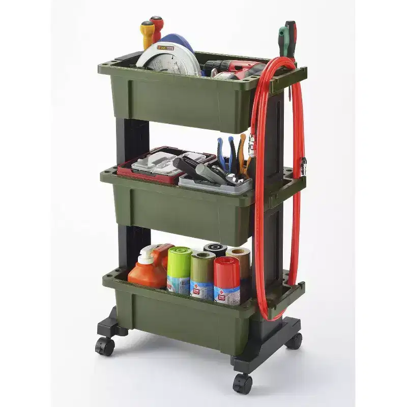 JEJ Astage Heavy-Duty Mobile Tool Trolley with Container Top Design Green Black