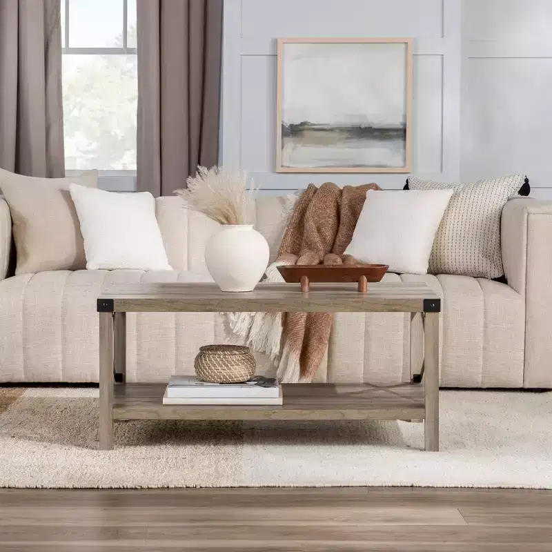 Farmhouse Metal-X Coffee Table with Lower Shelf