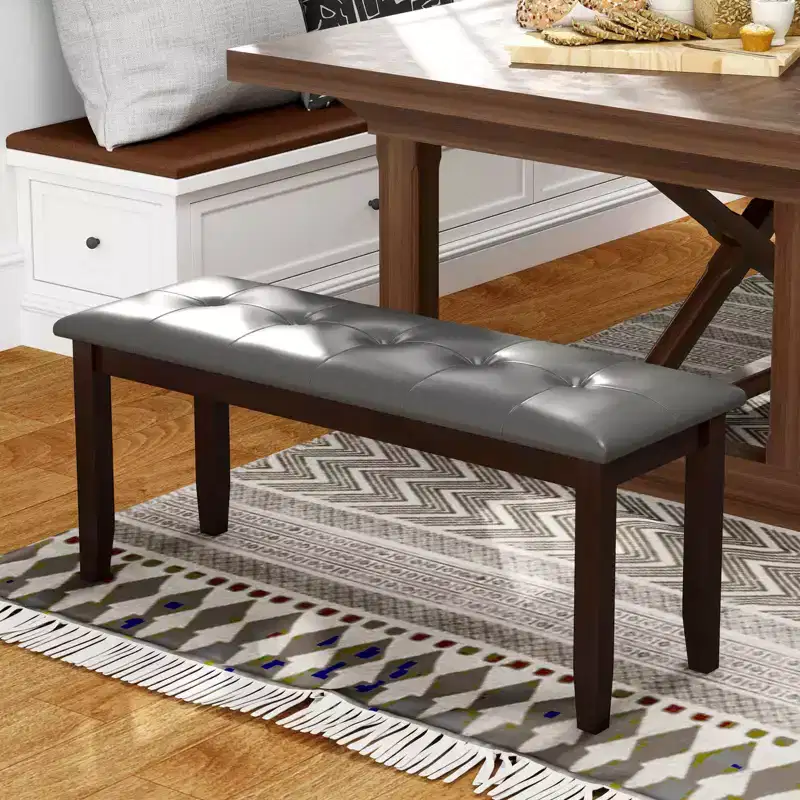 Costway Upholstered Dining Bench w/Padded Seat for Kitchen Bedroom Entryway Grey