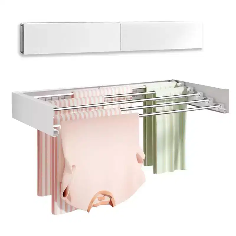 Silver Foldable Wall-Mounted Drying Rack, 5-Rod, Single-User
