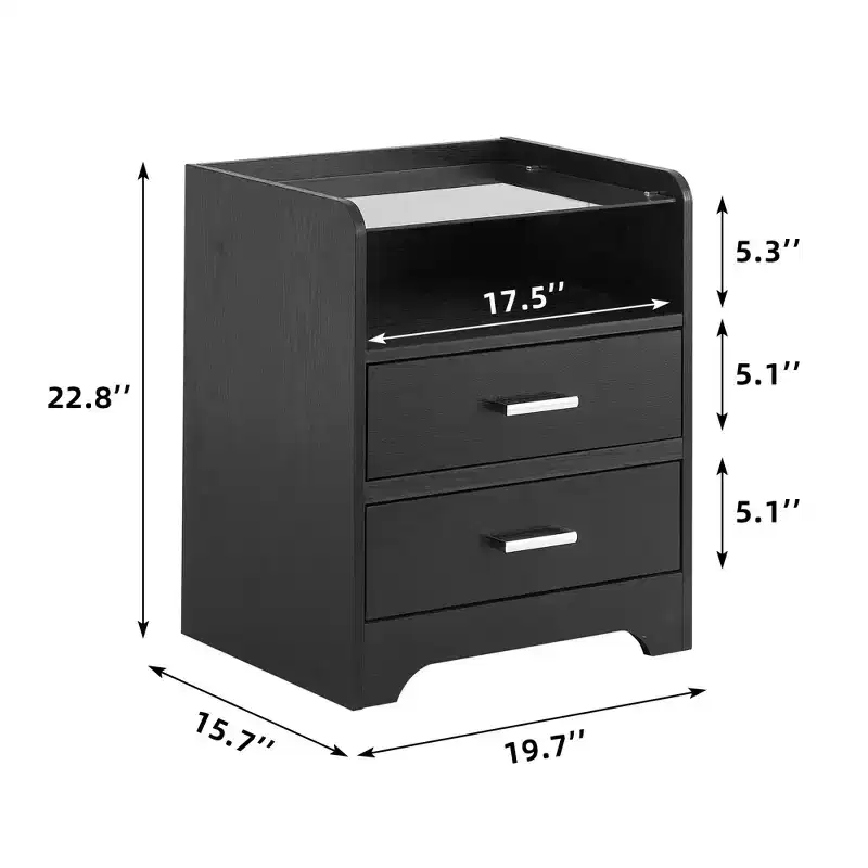 LED Nightstand with Glass Top, Modern Wood Bedside Table with LED Lights, Small Bedroom Side Table, Display End Table for Living Room