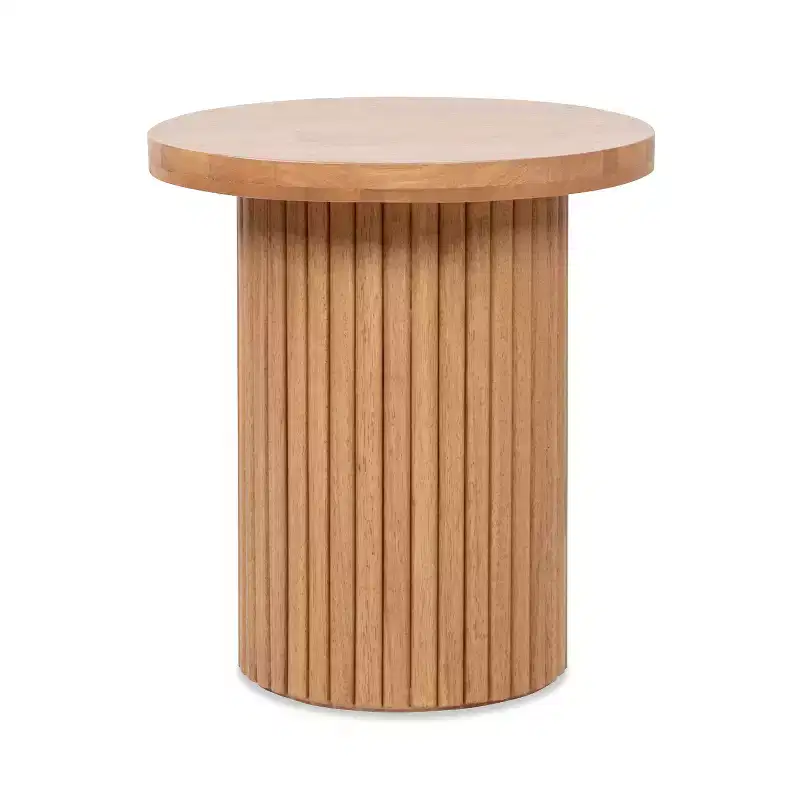 Jennifer Taylor Home Kenzie 19.5 Fluted Pillar Round Accent Side Table, Light Natural Brown Rubberwood