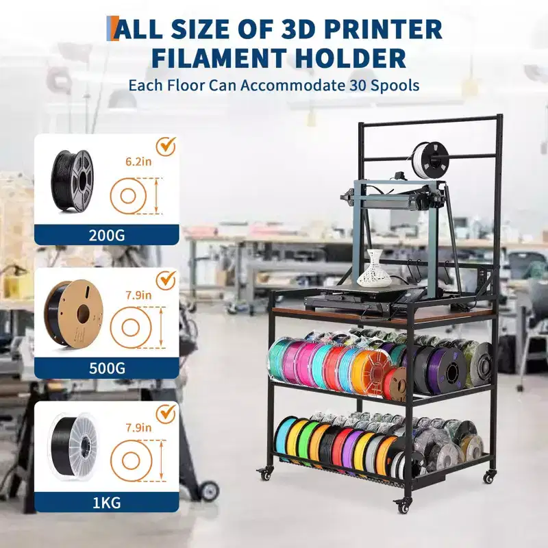 Upgraded 3-in-1 Dual 3D Printer Stand with Storage & Power Hub | Mobile Workstation for Organized Studio & Workshop | Ultimate 3D Printer Table