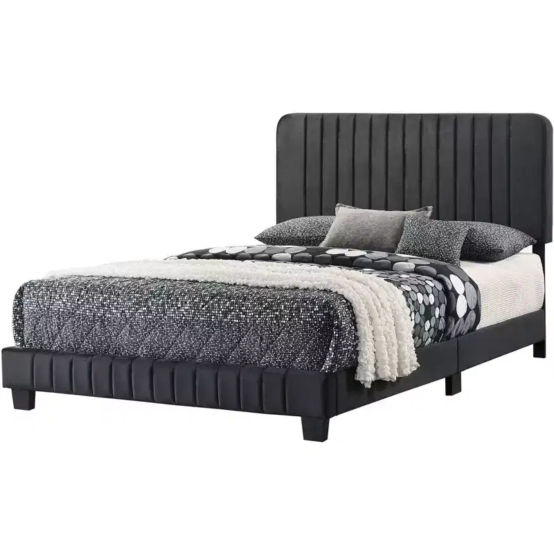 Velvet Channel Tufted King Panel Bed
