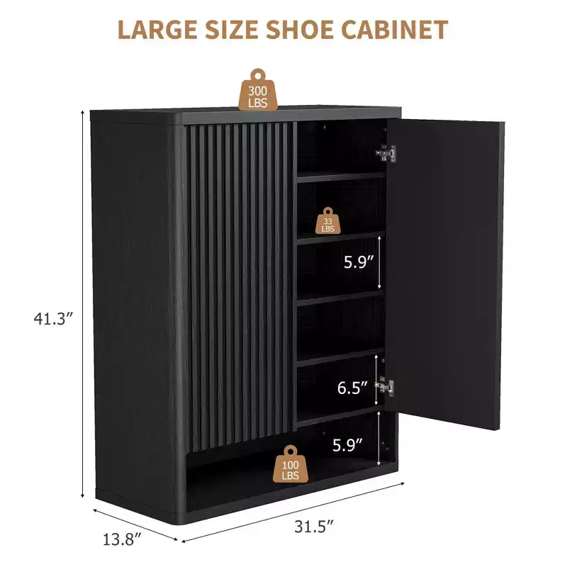 COZONY 31.5 Shoe Cabinet with Adjustable Shelves, Fluted Door Wooden Shoe Storage Cabinet for Entryway Living Room
