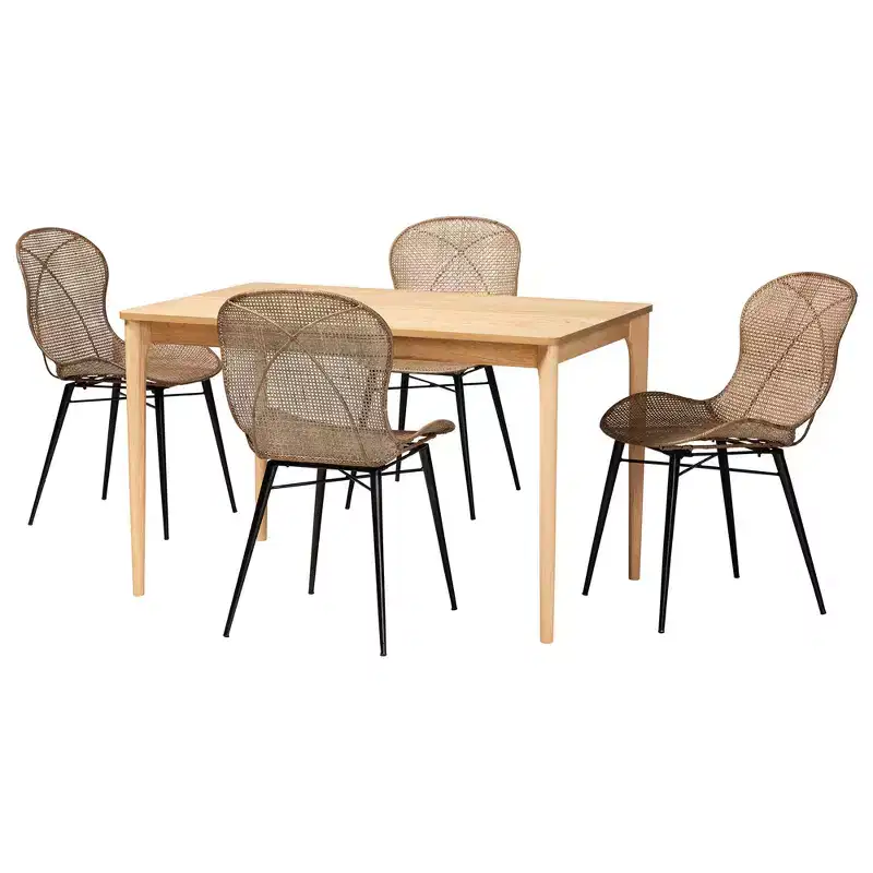 Baxton Studio Sabelle Japandi Wood and Rattan 5-Piece Dining Set