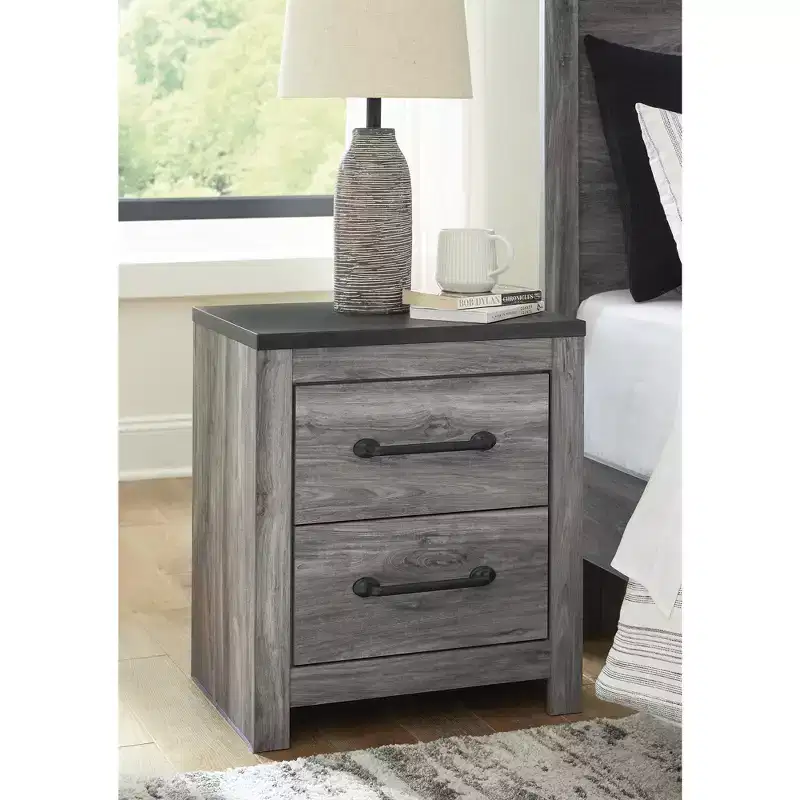 Contemporary 2-Drawer Nightstand – Dark Gray Two-Tone Finish