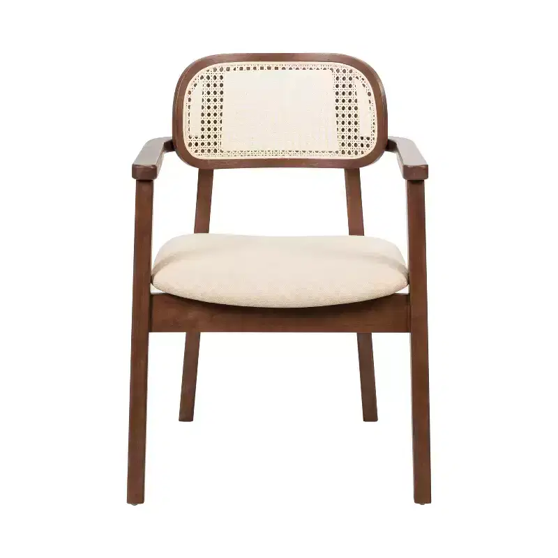 Christopher Knight Home Amaris Mid-Century Modern Wood Upholstered Dining Chair with Rattan-Weave Backrest (Set of 6)