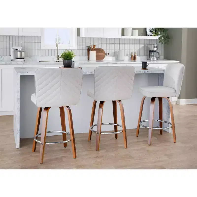 LumiSource Set of 2 Henry Counter Height Barstools Walnut Wood/Beige Fabric