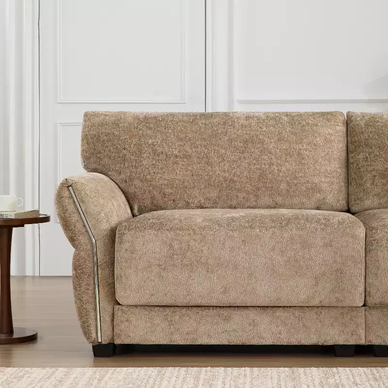 L-Shaped Sectional Sofa Set with Ottoman, 3-Seat Chenille Couch with Extra-Wide Seat and USB, 110
