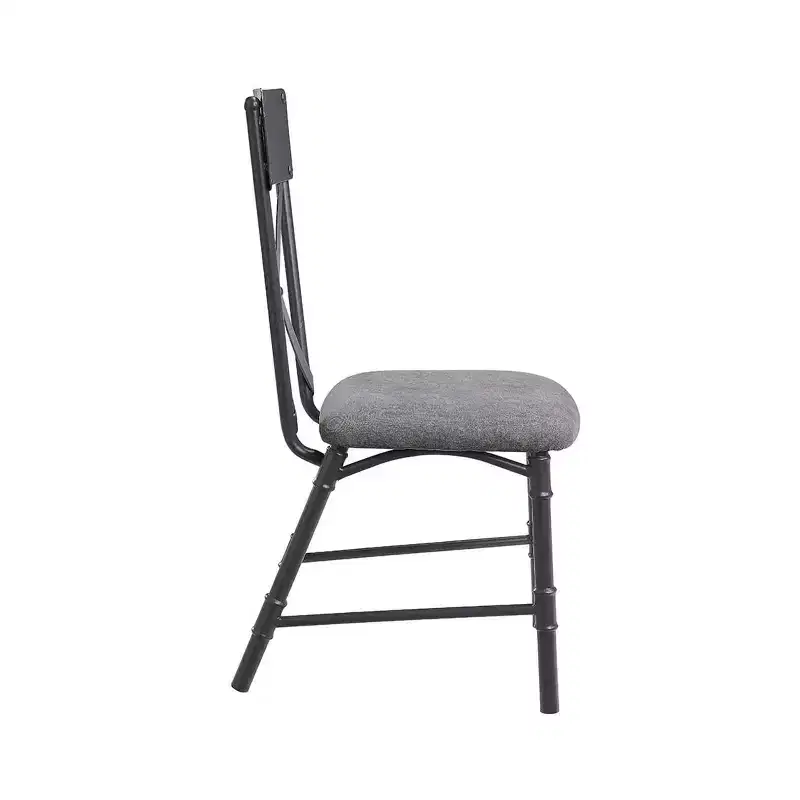 Simple Relax Set of 2 Fabric Upholstered Side Chairs with X-Shape Backrest in Gray and Sandy Black